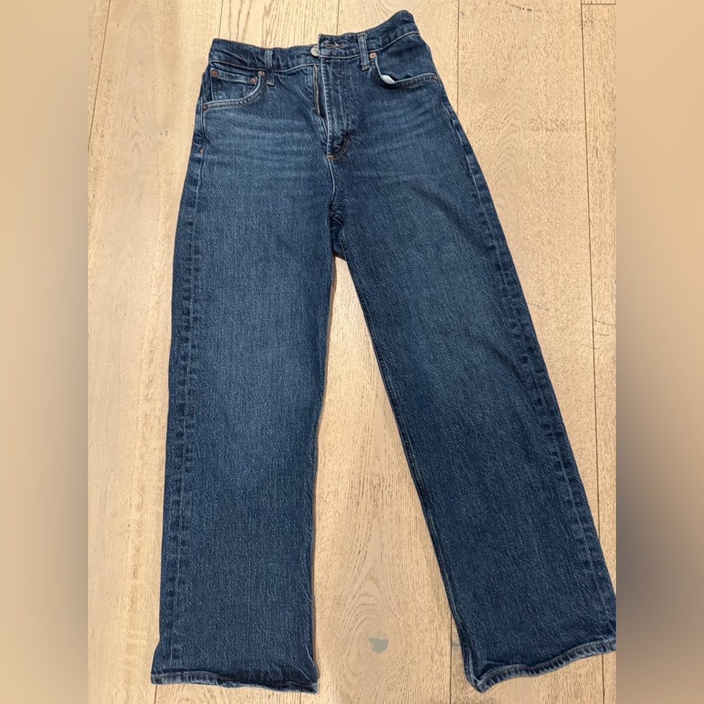 AGOLDE REN Wide Leg High Rise Jeans, sz 25, dark indigo, like new